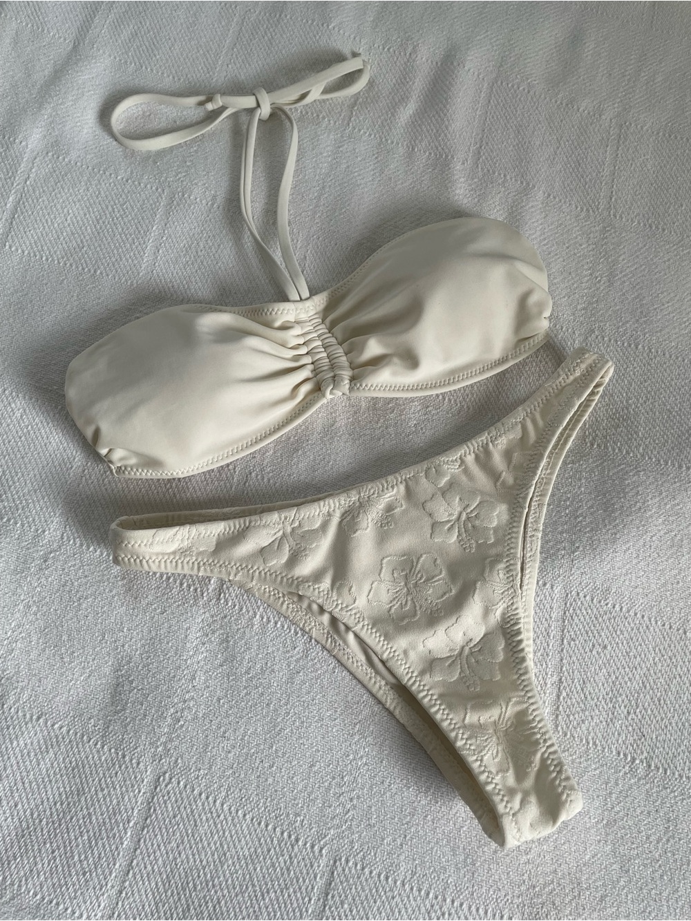 Forever 21 Cream Bandeau Bikini Set with Floral Bottoms